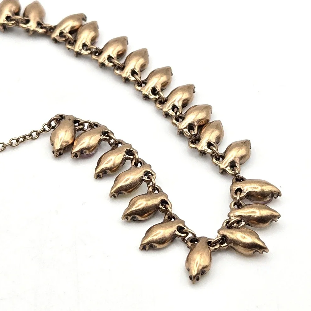 Brass Tone Multi Color‎ Crystal Teardrop Fringe Adjustable Necklace